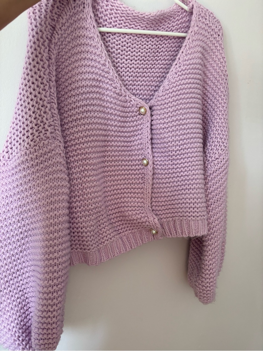 Oversized balloon sleeve Lavender Knit V-Neck Cardigan - misguided